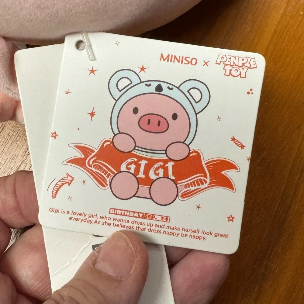 Miniso Life Plush Pig Gigi in Blue Bear Hoodie Pink & Light Blue Stuffed Animal - Picture 6 of 7